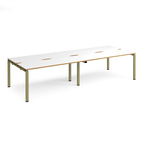 Adapt double back to back desks 3200mm x 1200mm - green frame, white top, oak edge