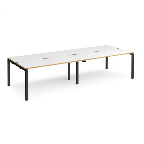Adapt double back to back desks 3200mm x 1200mm - black frame, white top with oak edging