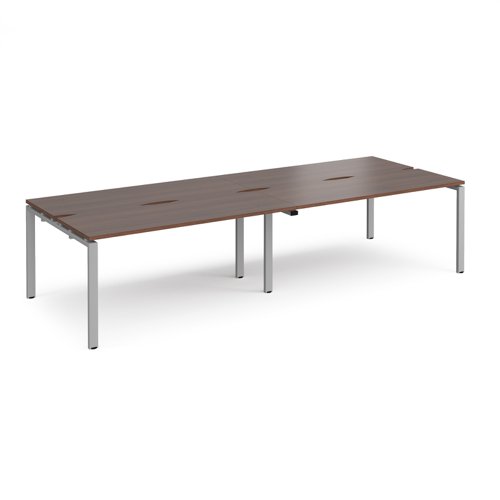 Adapt double back to back desks 3200mm x 1200mm - silver frame, walnut top Bench Desking E3212-S-W
