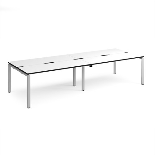 Adapt double back to back desks 3200mm x 1200mm - silver frame, white top, black edge