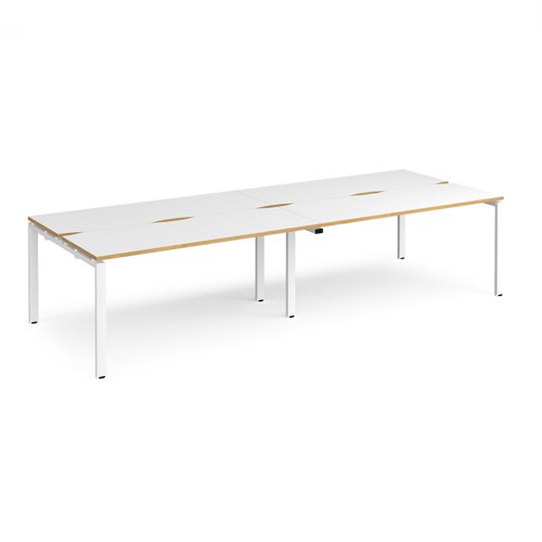 Adapt double back to back desks 3200mm x 1200mm - white frame, white top with oak edging