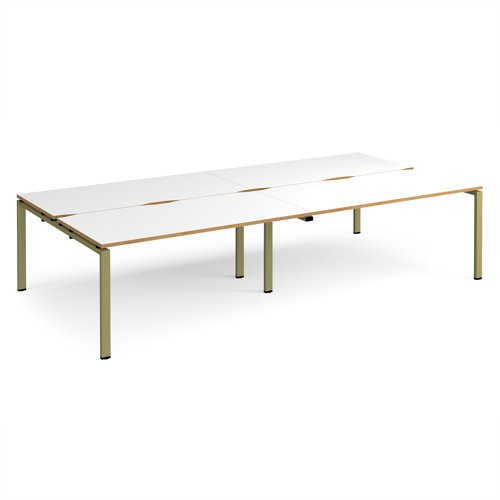 Adapt double back to back desks 3200mm x 1600mm - green frame, white top, oak edge