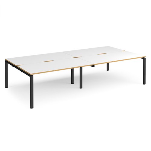 Adapt double back to back desks 3200mm x 1600mm - black frame, white top with oak edging