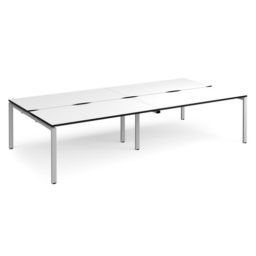 Adapt double back to back desks 3200mm x 1600mm - silver frame, white top, black edge