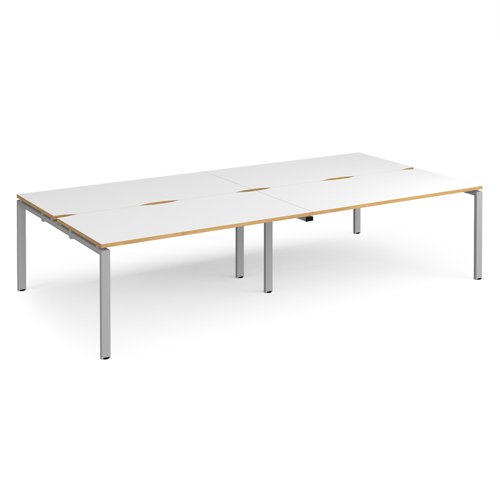 Adapt double back to back desks 3200mm x 1600mm - silver frame, white top with oak edging