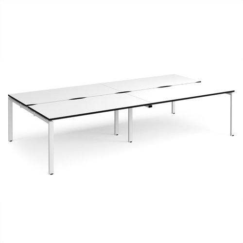 Adapt double back to back desks 3200mm x 1600mm - white frame, white top, black edge