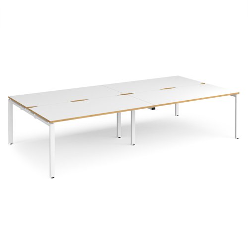 Adapt double back to back desks 3200mm x 1600mm - white frame, white top with oak edging