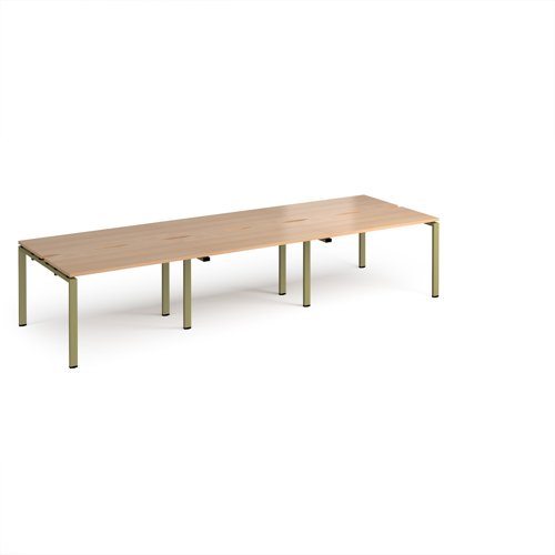 Adapt triple back to back desks 3600mm x 1200mm - green frame, beech top