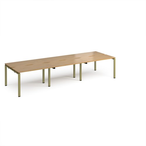 Adapt triple back to back desks 3600mm x 1200mm - green frame, oak top