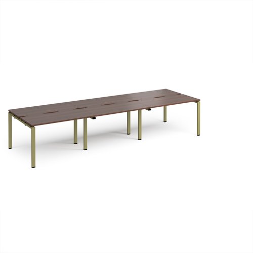 Adapt triple back to back desks 3600mm x 1200mm - green frame, walnut top