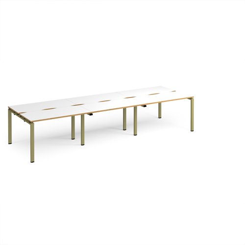 Adapt triple back to back desks 3600mm x 1200mm - green frame, white top, oak edge