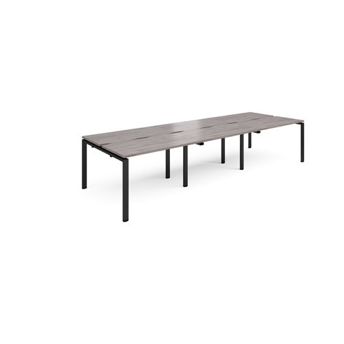 Adapt triple back to back desks 3600mm x 1200mm - black frame, grey oak top