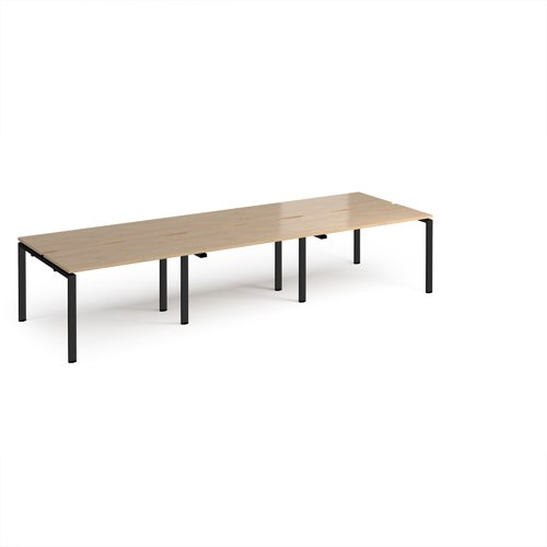 Adapt triple back to back desks 3600mm x 1200mm - black frame, kendal oak top