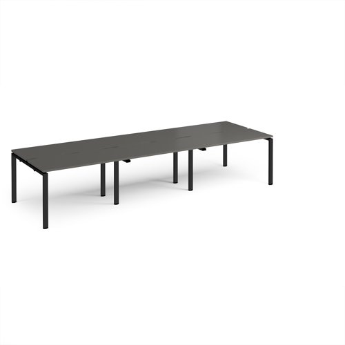 Adapt triple back to back desks 3600mm x 1200mm - black frame, storm grey top