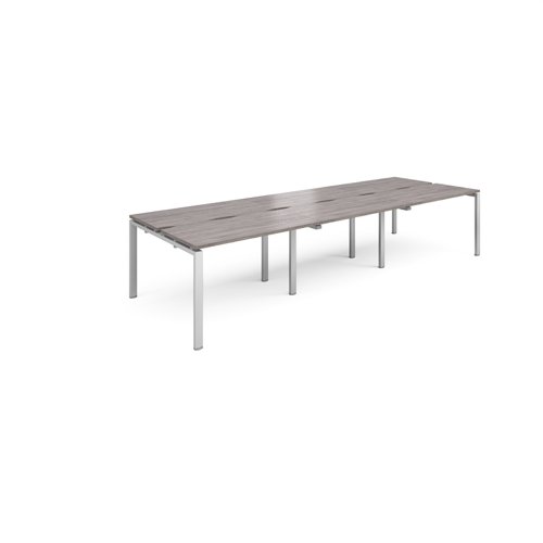 Adapt triple back to back desks 3600mm x 1200mm - silver frame, grey oak top