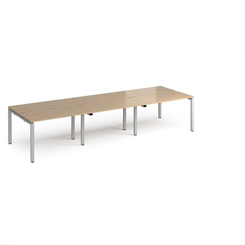 Adapt triple back to back desks 3600mm x 1200mm - silver frame, kendal oak top