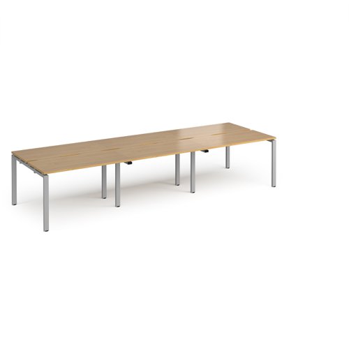 Adapt triple back to back desks 3600mm x 1200mm - silver frame, oak top