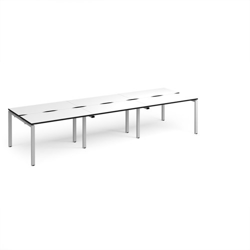 Adapt triple back to back desks 3600mm x 1200mm - silver frame, white top, black edge