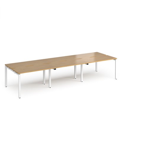 Adapt triple back to back desks 3600mm x 1200mm - white frame, oak top