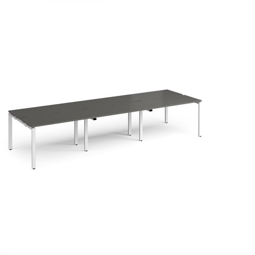 Adapt triple back to back desks 3600mm x 1200mm - white frame, storm grey top