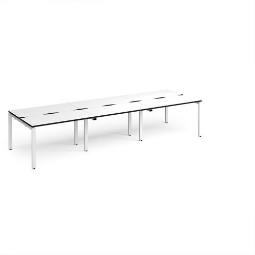 Adapt triple back to back desks 3600mm x 1200mm - white frame, white top, black edge