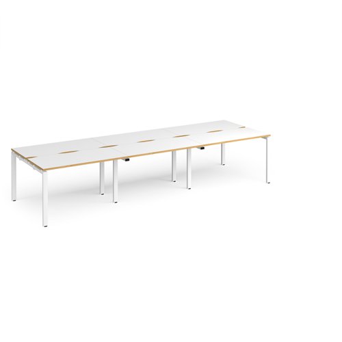 Adapt triple back to back desks 3600mm x 1200mm - white frame, white top with oak edging