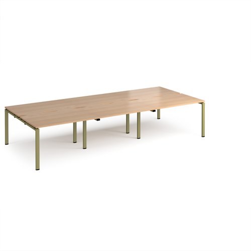 Adapt triple back to back desks 3600mm x 1600mm - green frame, beech top