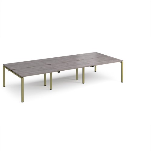 Adapt triple back to back desks 3600mm x 1600mm - green frame, grey oak top