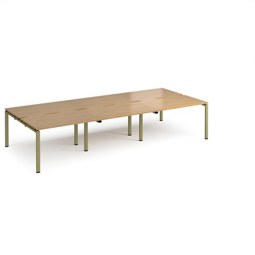 Adapt triple back to back desks 3600mm x 1600mm - green frame, oak top