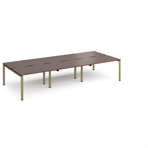 Adapt triple back to back desks 3600mm x 1600mm - green frame, walnut top