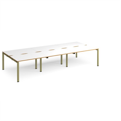 Adapt triple back to back desks 3600mm x 1600mm - green frame, white top, oak edge