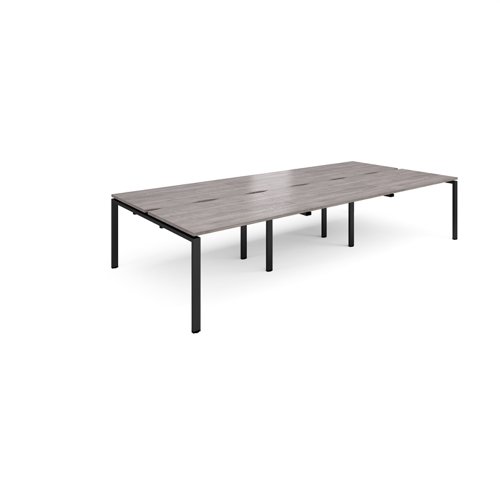 Adapt triple back to back desks 3600mm x 1600mm - black frame, grey oak top