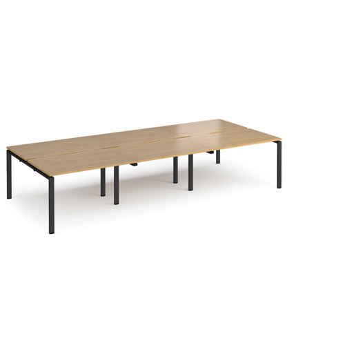 Adapt triple back to back desks 3600mm x 1600mm - black frame, oak top