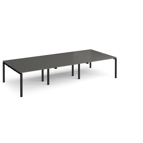 Adapt triple back to back desks 3600mm x 1600mm - black frame, storm grey top