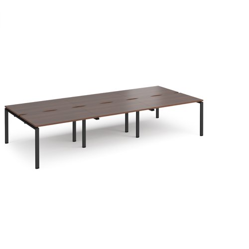 Adapt triple back to back desks 3600mm x 1600mm - black frame, walnut top Bench Desking E3616-K-W