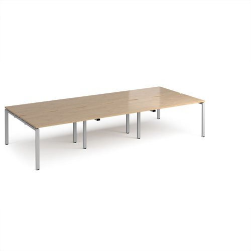 Adapt triple back to back desks 3600mm x 1600mm - silver frame, kendal oak top
