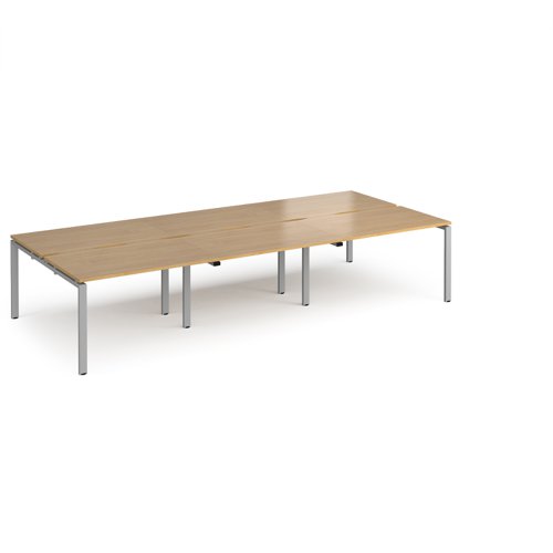 Adapt triple back to back desks 3600mm x 1600mm - silver frame, oak top