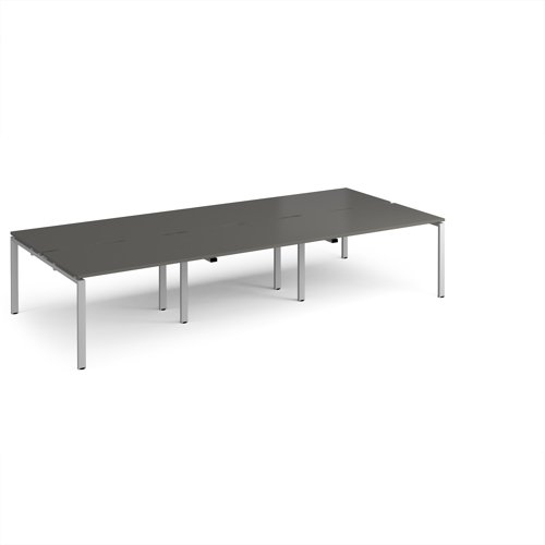 Adapt triple back to back desks 3600mm x 1600mm - silver frame, storm grey top