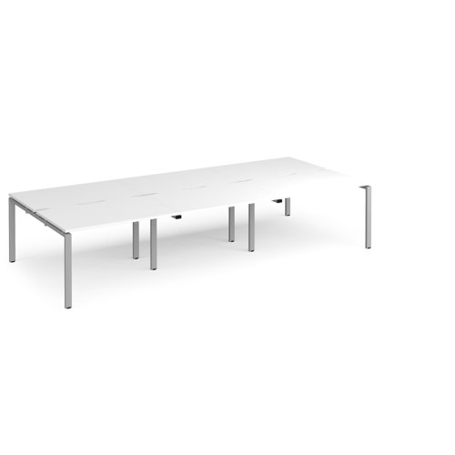 Adapt triple back to back desks 3600mm x 1600mm - silver frame, white top
