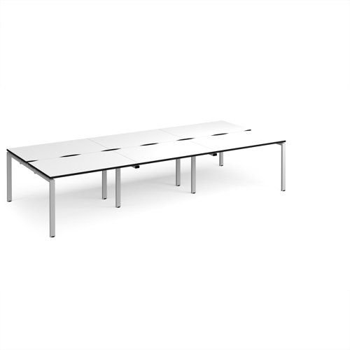 Adapt triple back to back desks 3600mm x 1600mm - silver frame, white top, black edge