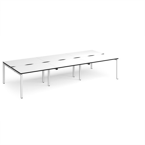 Adapt triple back to back desks 3600mm x 1600mm - white frame, white top, black edge