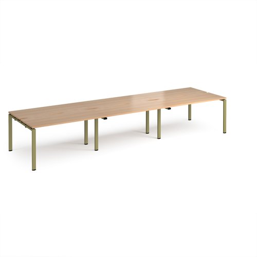 Adapt triple back to back desks 4200mm x 1200mm - green frame, beech top