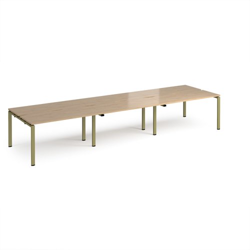 Adapt triple back to back desks 4200mm x 1200mm - green frame, kendal oak top