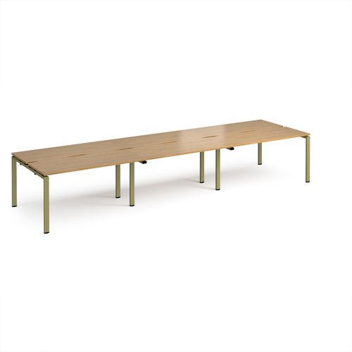 Adapt triple back to back desks 4200mm x 1200mm - green frame, oak top