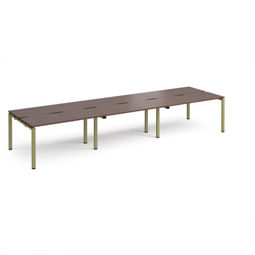 Adapt triple back to back desks 4200mm x 1200mm - green frame, walnut top