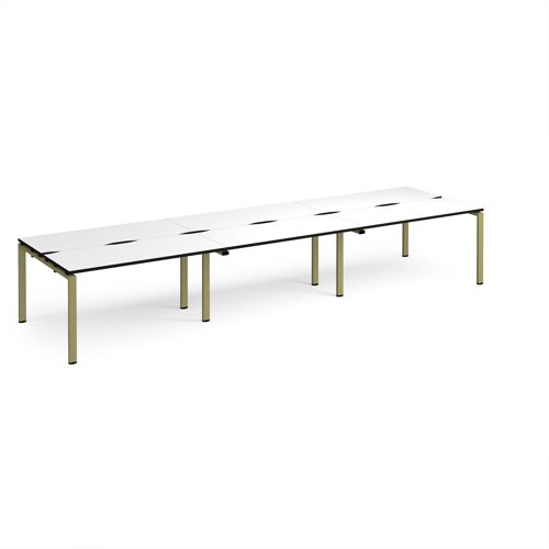 Adapt triple back to back desks 4200mm x 1200mm - green frame, white top, black edge
