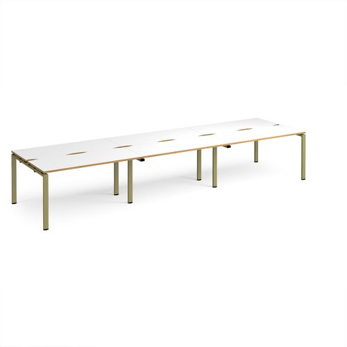Adapt triple back to back desks 4200mm x 1200mm - green frame, white top, oak edge