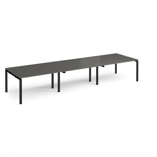 Adapt triple back to back desks 4200mm x 1200mm - black frame, storm grey top