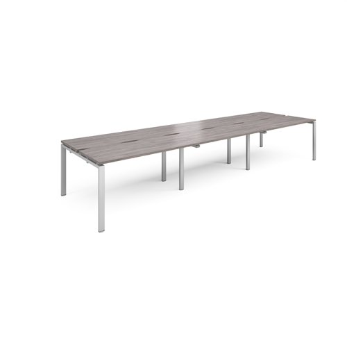 Adapt triple back to back desks 4200mm x 1200mm - silver frame, grey oak top