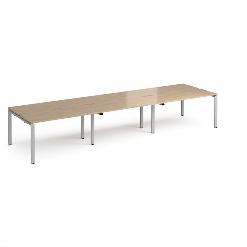 Adapt triple back to back desks 4200mm x 1200mm - silver frame, kendal oak top